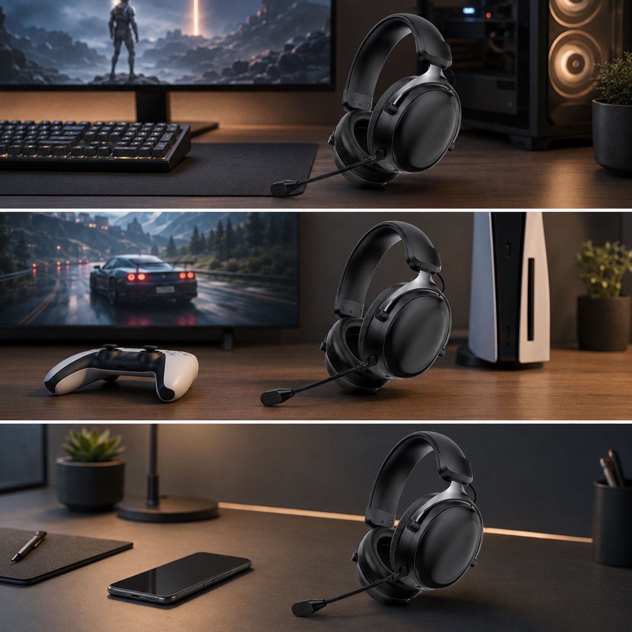 G938 tri-mode wireless gaming headset in desk use scenes
